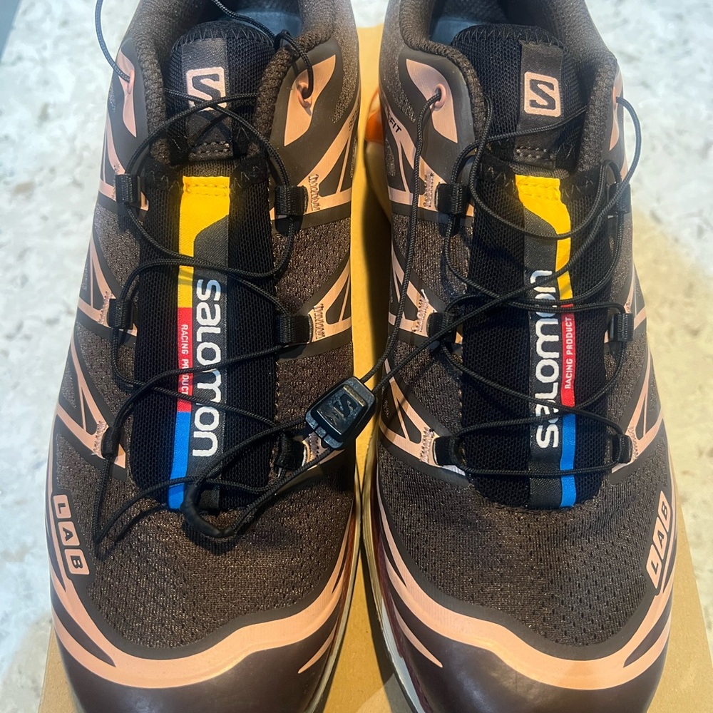 Salomon Black and Pink Trail Shoes with Blue Accents
